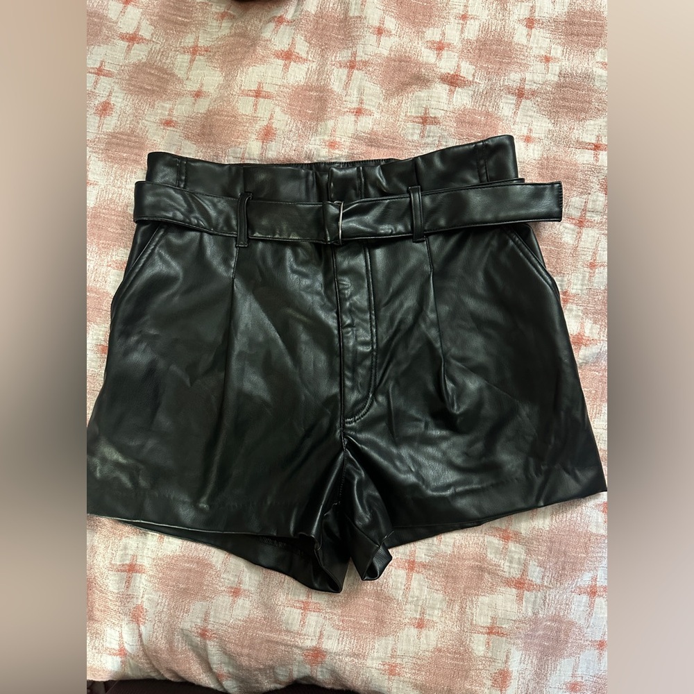 Divided Black High Waist Faux Leather Shorts